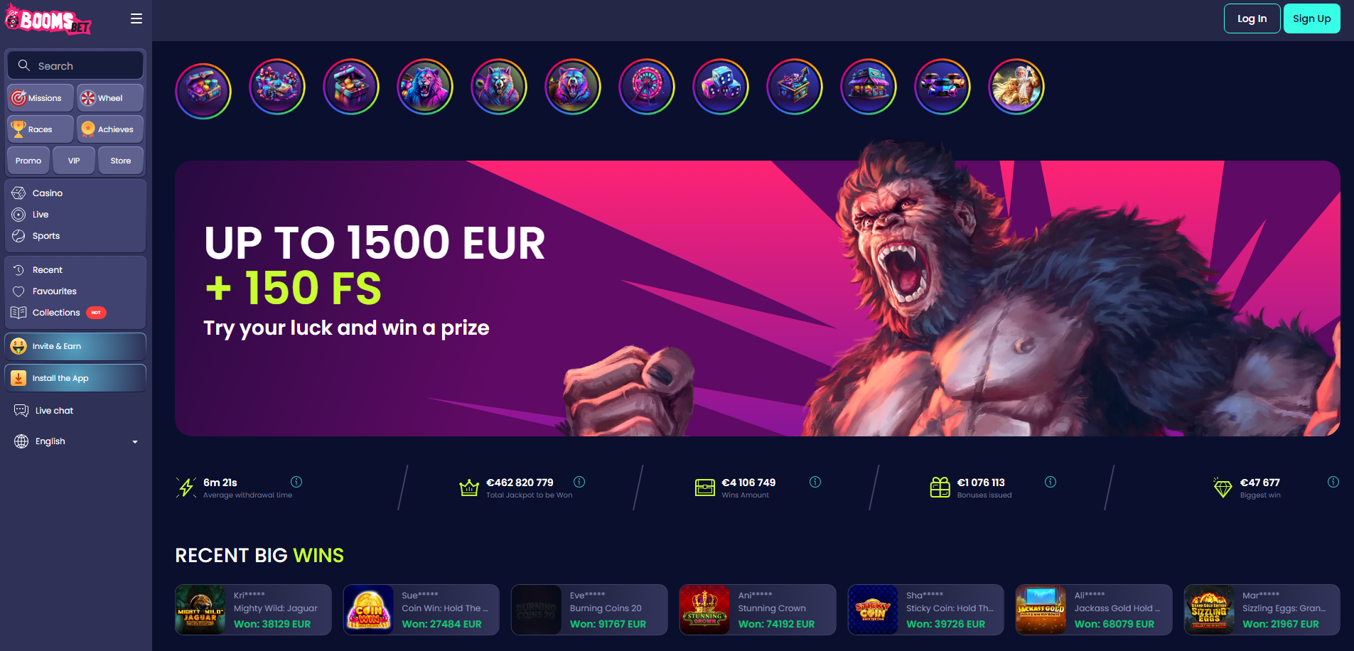 Boomsbet Casino Homepage
