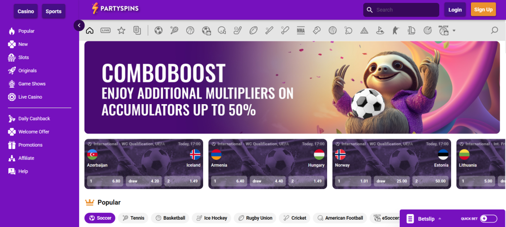 Partyspins sportsbook