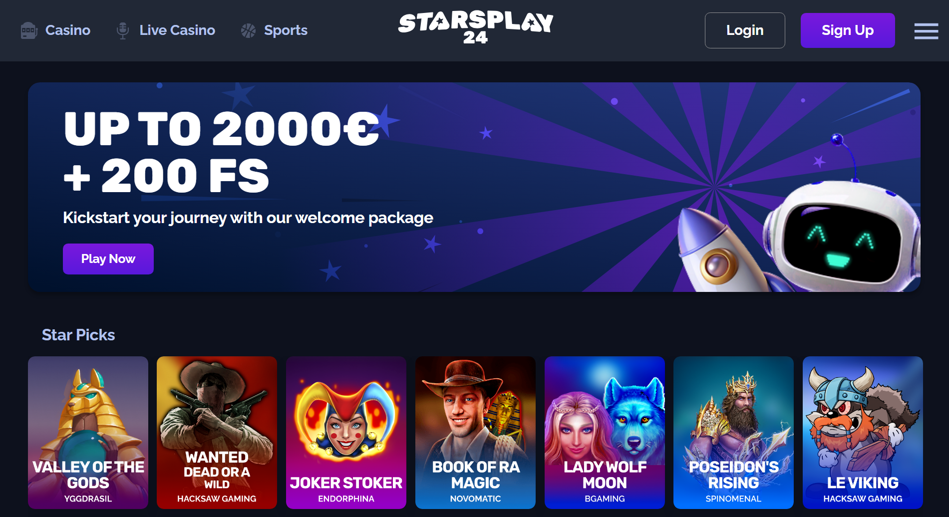 StarsPlay24 Casino Homepage
